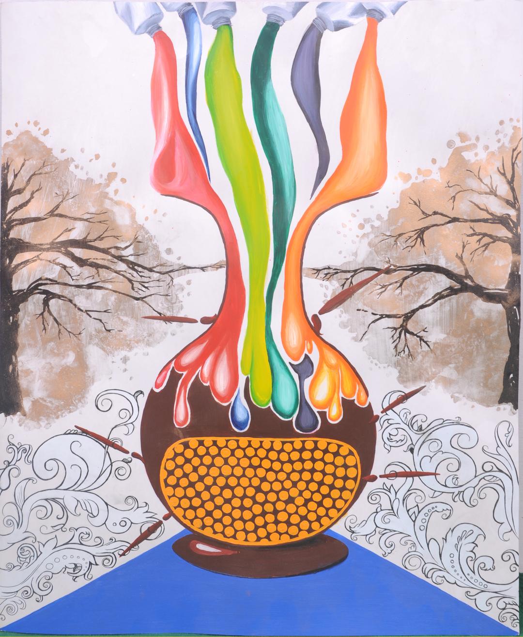 Colorful paintbrushes with paint